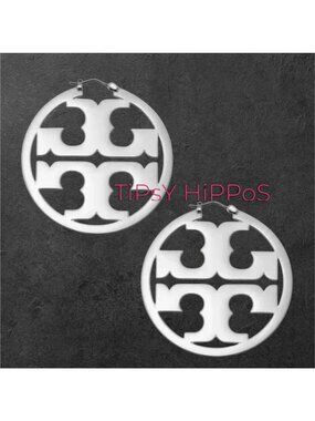 Tory Burch Silver Logo Cutout Miller Hoop Earrings
